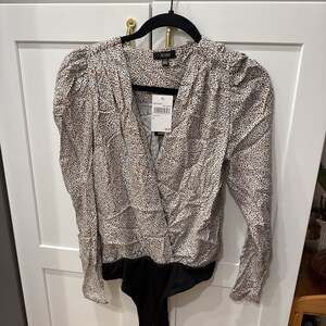 AFRM Leopard Print Surplice Long Sleeve Bodysuit